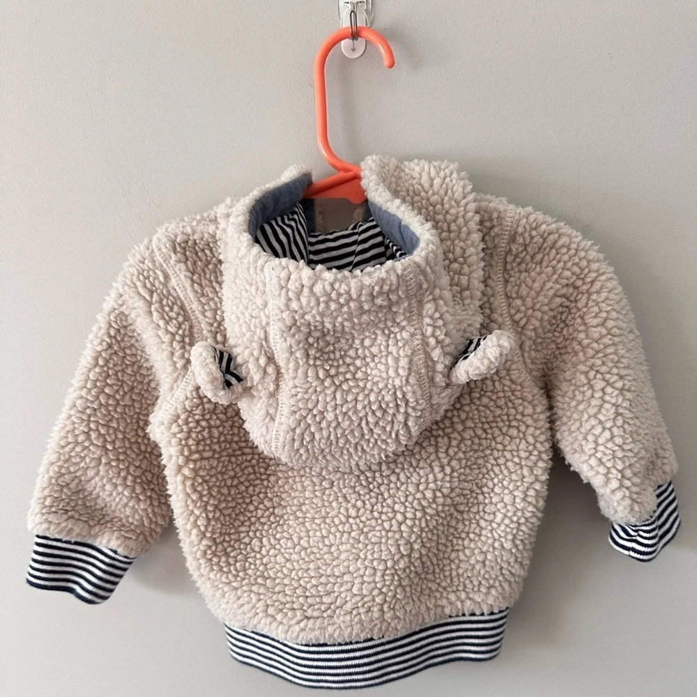 Baby Boden 3-6 Months Sherpa Fleece Bear Hooded Jacket Cream Plush Zip